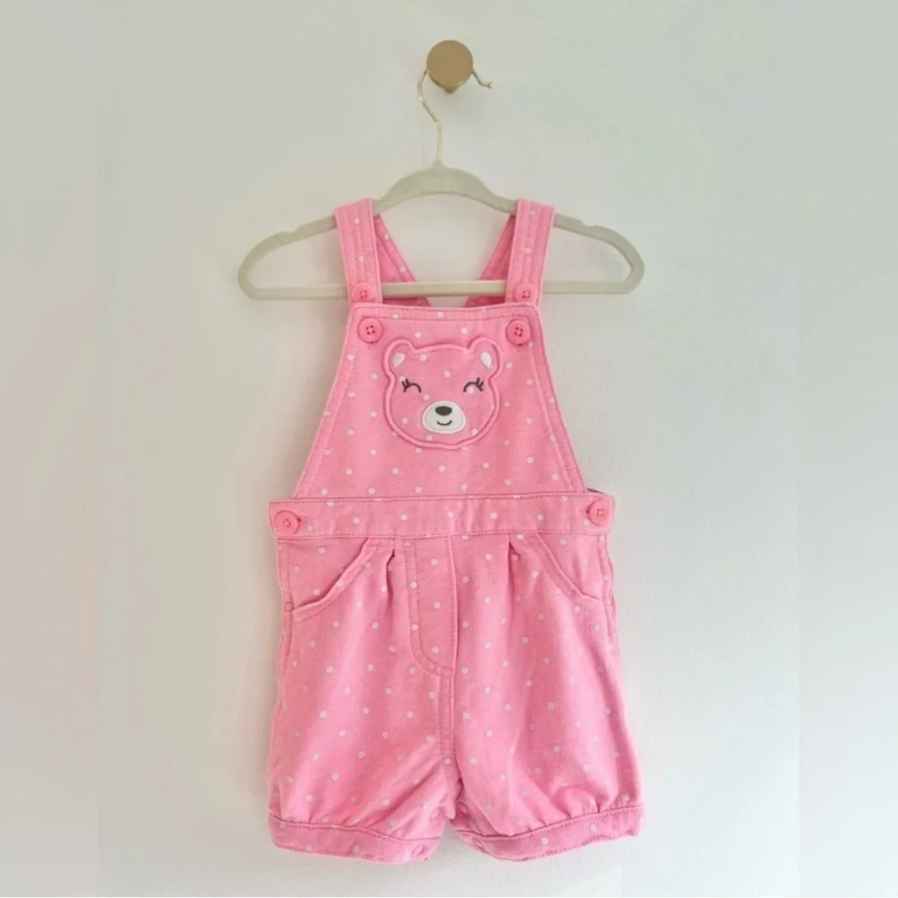 Carter's Baby Girl Pink Bear Overalls with White Polka Dots Size 12 Months